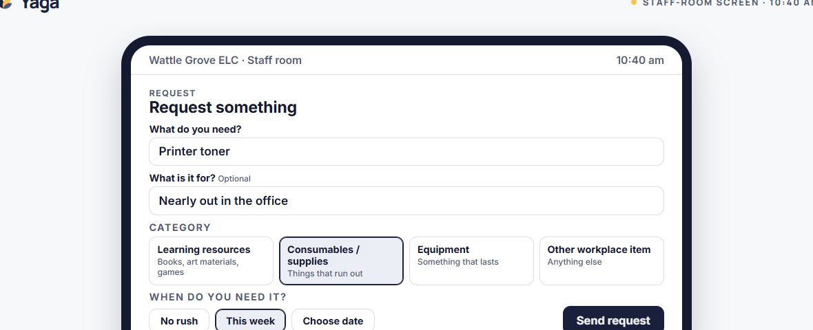 Illustration: the staff-room screen where James asks for printer toner.